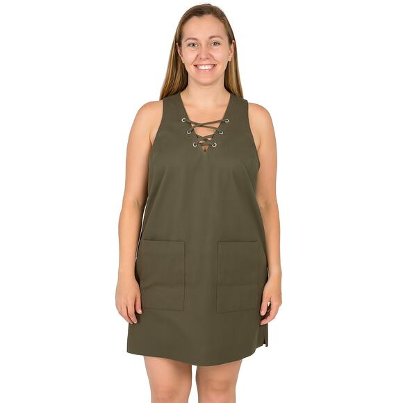 Who What Wear Women’s Sleeveless A-Line Mini Dress - Size Large Olive Green NWT - Picture 1 of 8